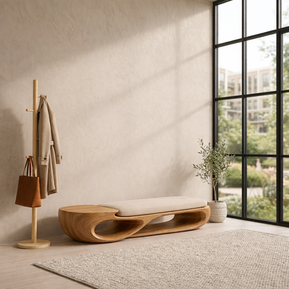 Double Curve Solid Wood Entryway Bench – Sculptural Modern Organic Design Lynnsnail