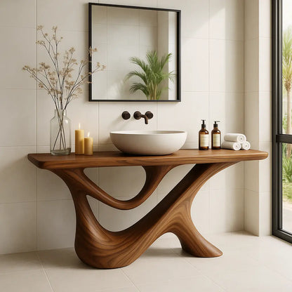 Handcrafted Solid Wood Bathroom Vanity – Sculptural Organic Y-Form Base with Natural Flow Design Lynnsnail