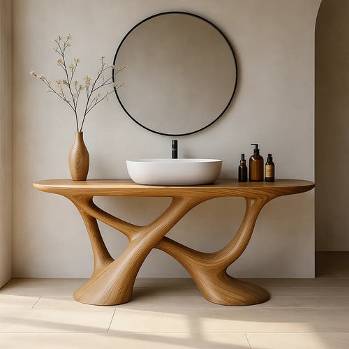 Handcrafted Solid Wood Vanity with Fluid Organic Shape and Modern Sculptural Design Lynnsnail