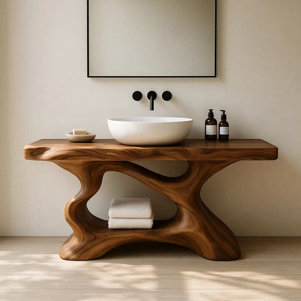 Handcrafted Solid Wood Vanity with Sculptural Organic Flow and Modern Natural Design Lynnsnail