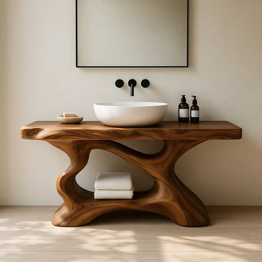 Handcrafted Solid Wood Vanity with Sculptural Organic Flow and Modern Natural Design Lynnsnail