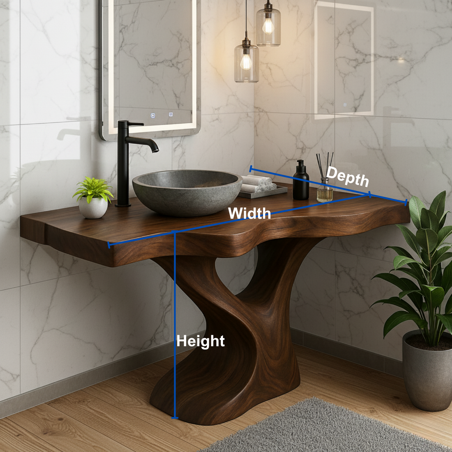Handcrafted Solid Wood Bathroom Vanity – Modern Organic Sculptural Twist Design Lynnsnail