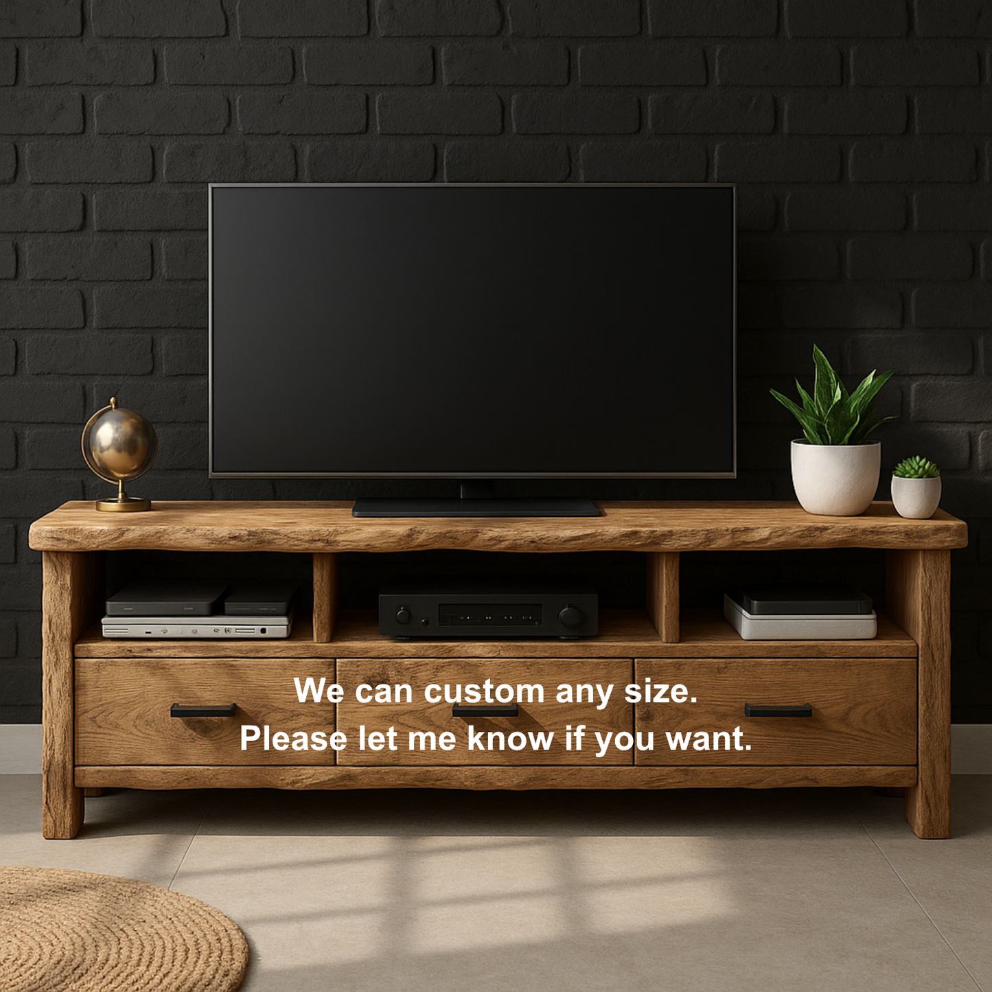 Rustic Solid Wood TV Stand with Live Edge – Handcrafted Media Console with Drawers and Open Shelves for Modern Organic Interiors Lynnsnail