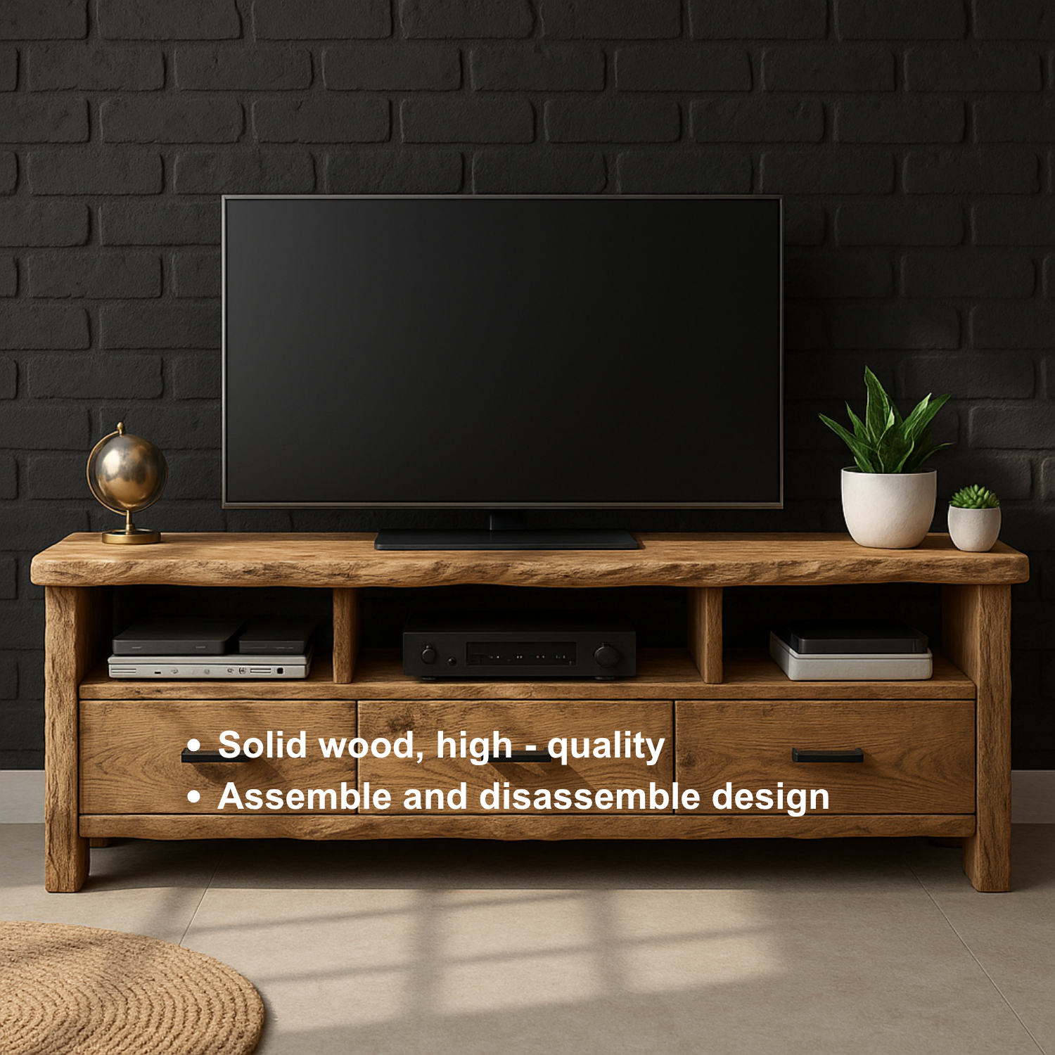 Rustic Solid Wood TV Stand with Live Edge – Handcrafted Media Console with Drawers and Open Shelves for Modern Organic Interiors Lynnsnail