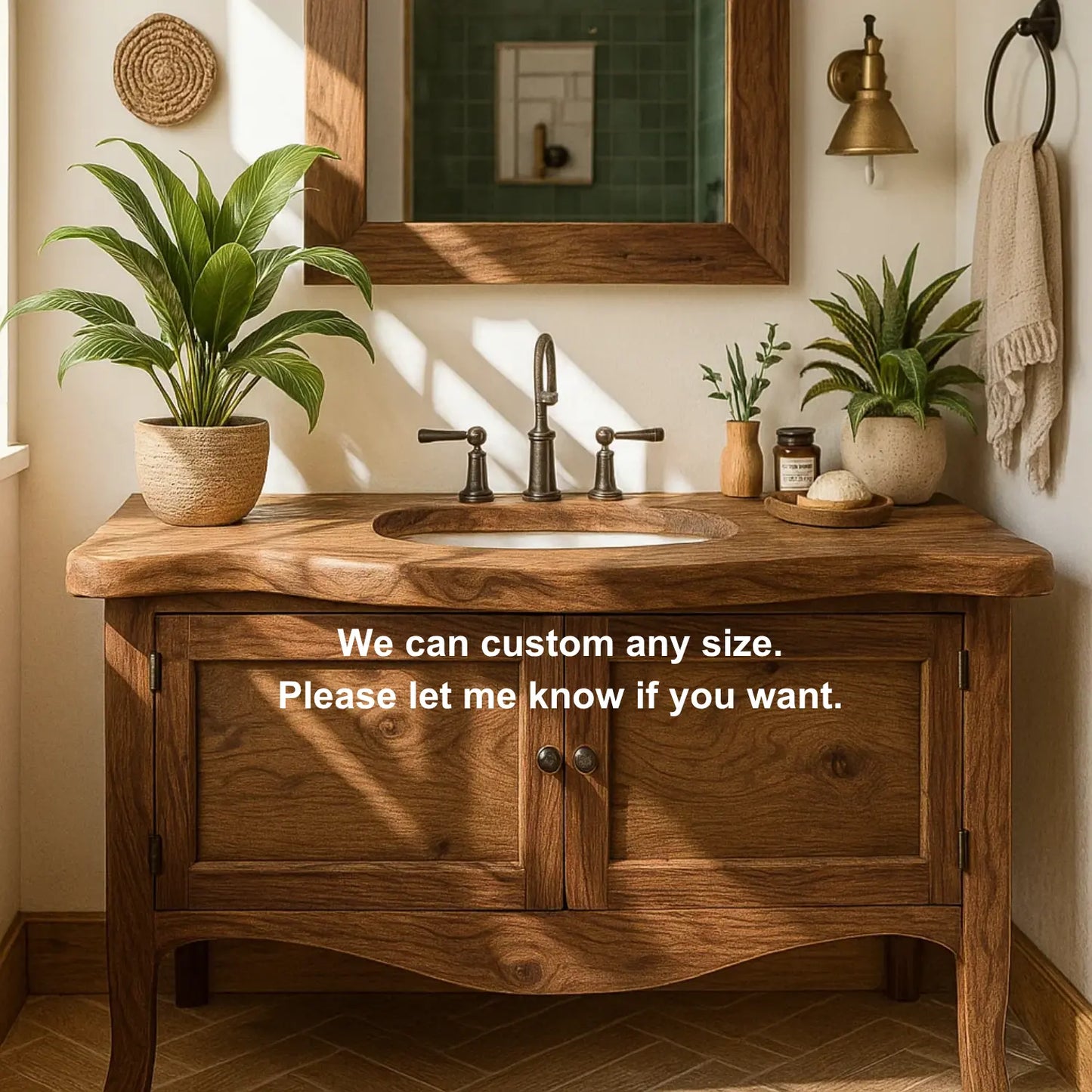 Handcrafted Solid Wood Bathroom Vanity with Curved Design and Double Door Storage Lynnsnail