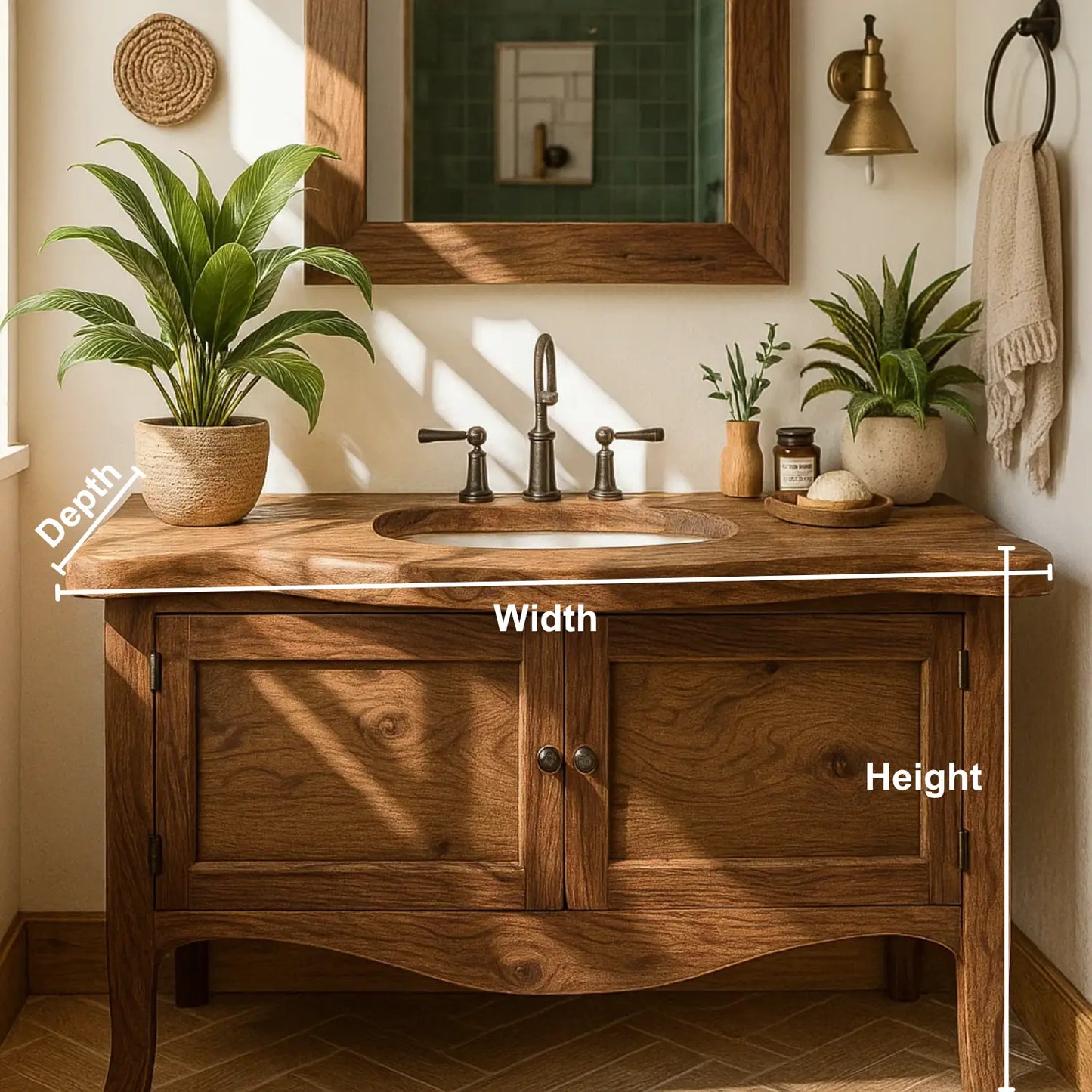 Handcrafted Solid Wood Bathroom Vanity with Curved Design and Double Door Storage Lynnsnail