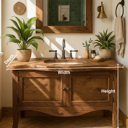 Handcrafted Solid Wood Bathroom Vanity with Curved Design and Double Door Storage Lynnsnail