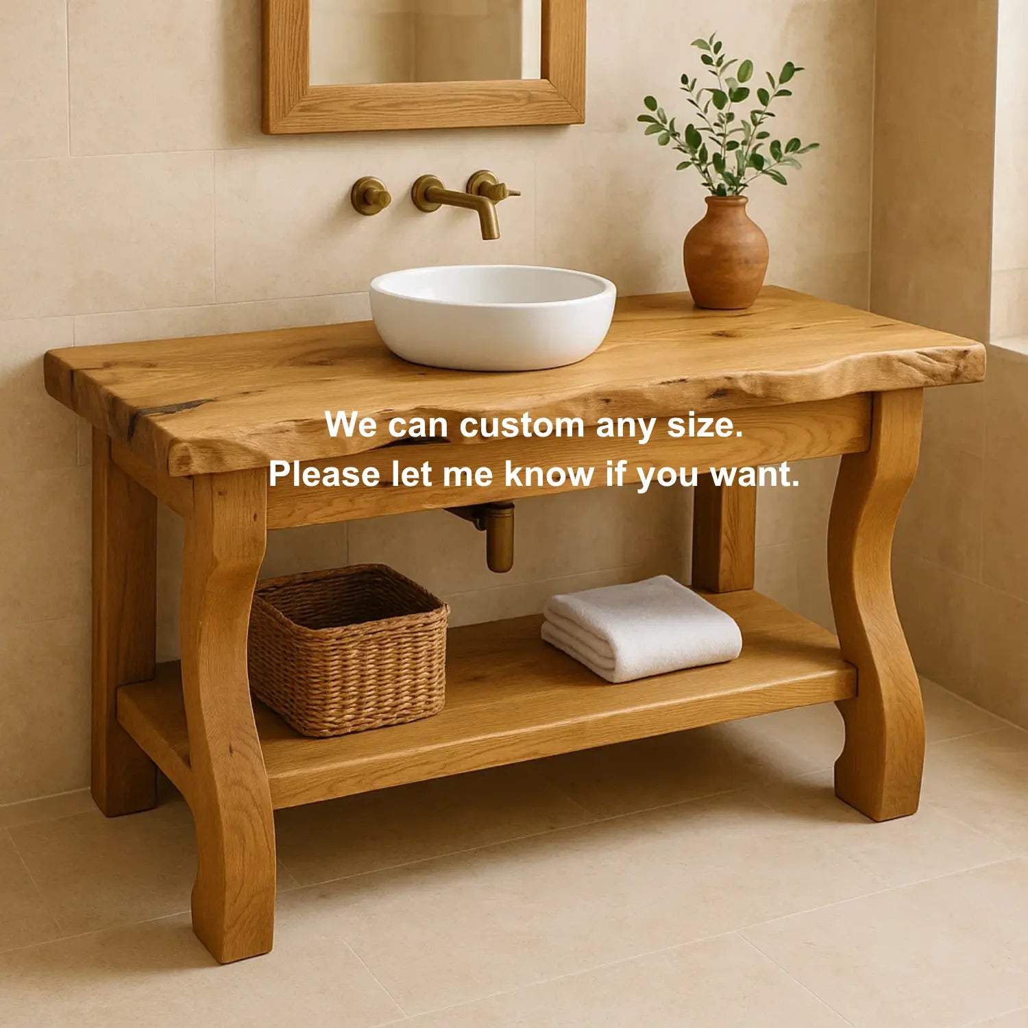 Handcrafted Solid Wood Bathroom Vanity with Curved Legs and Live Edge Countertop Lynnsnail