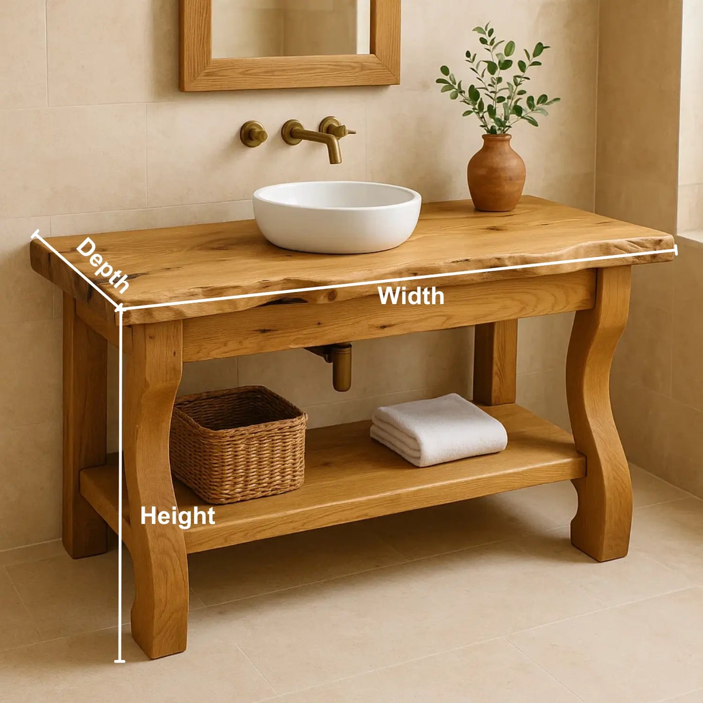 Handcrafted Solid Wood Bathroom Vanity with Curved Legs and Live Edge Countertop Lynnsnail