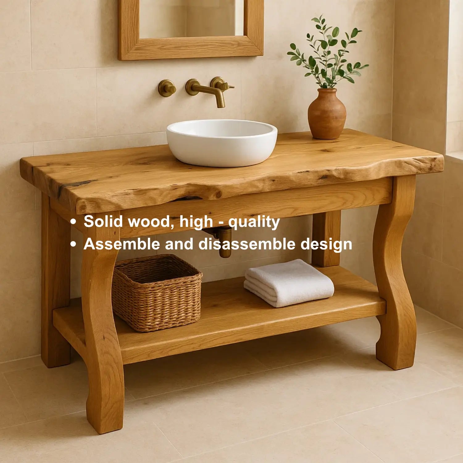 Handcrafted Solid Wood Bathroom Vanity with Curved Legs and Live Edge Countertop Lynnsnail