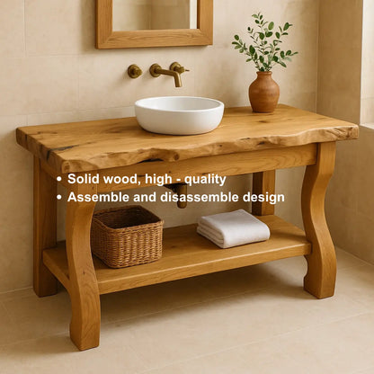 Handcrafted Solid Wood Bathroom Vanity with Curved Legs and Live Edge Countertop Lynnsnail
