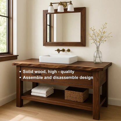Handcrafted Solid Wood Bathroom Vanity with Live Edge Top and Double Drawer Storage Lynnsnail