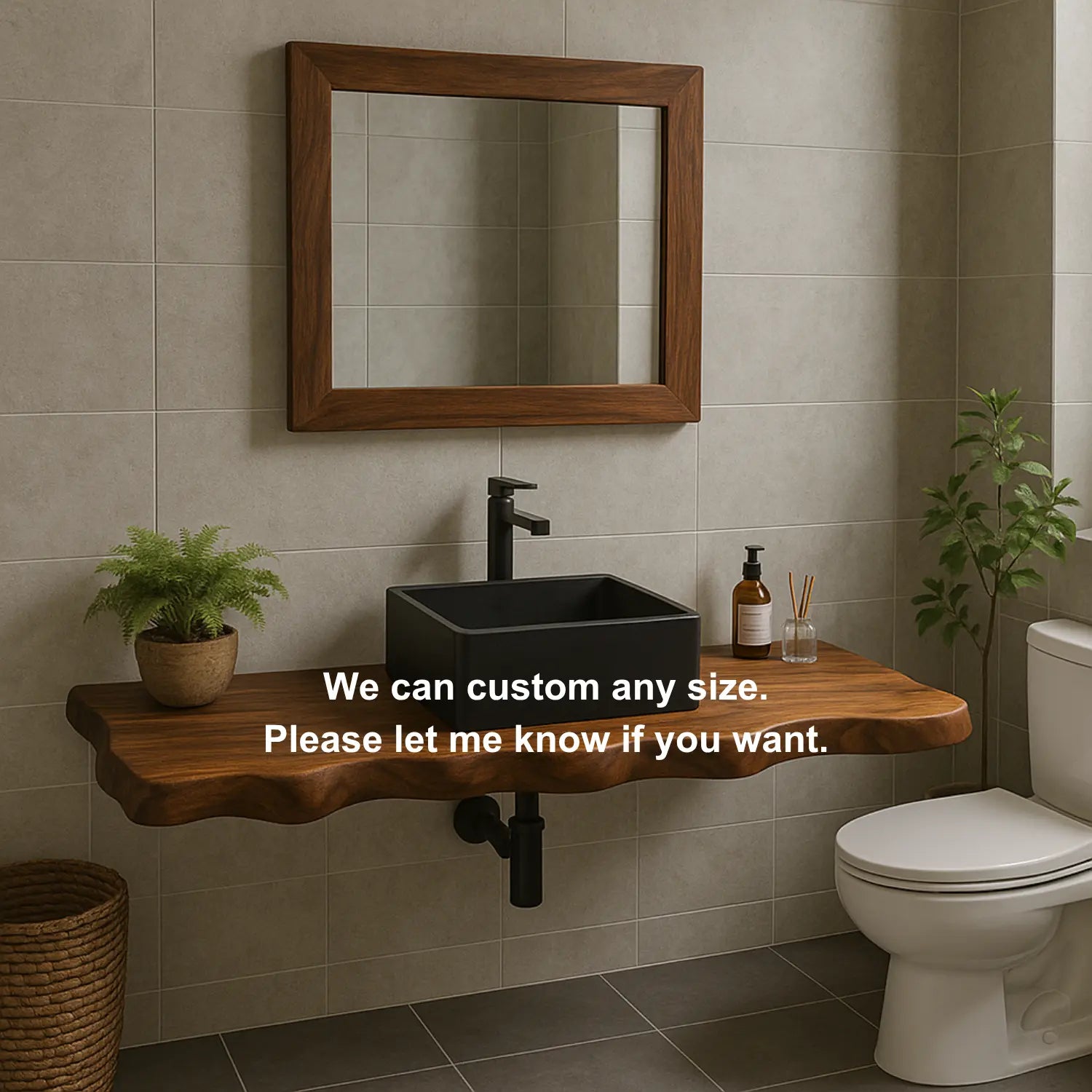 Handcrafted Solid Wood Floating Vanity with Organic Sculpted Live Edge Detailing Lynnsnail