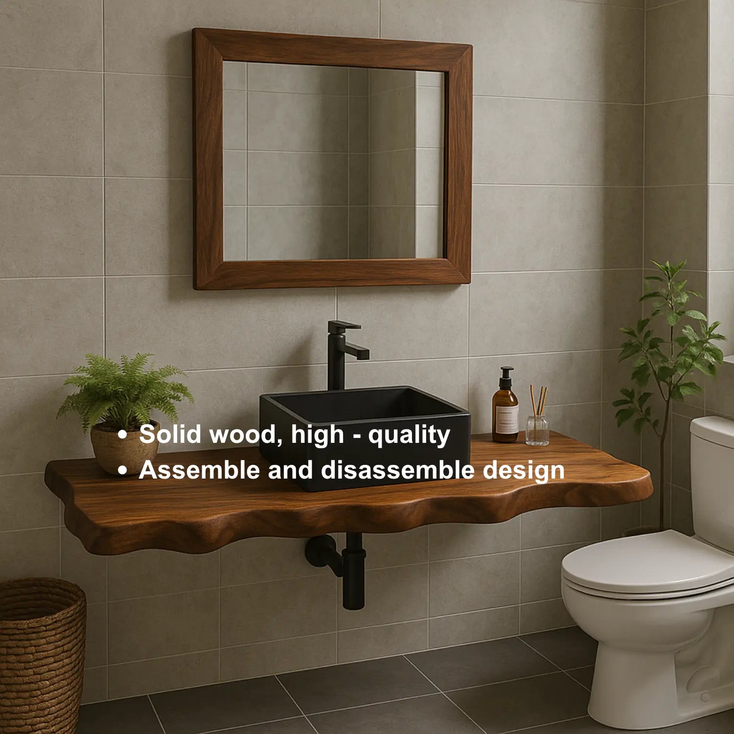 Handcrafted Solid Wood Floating Vanity with Organic Sculpted Live Edge Detailing Lynnsnail