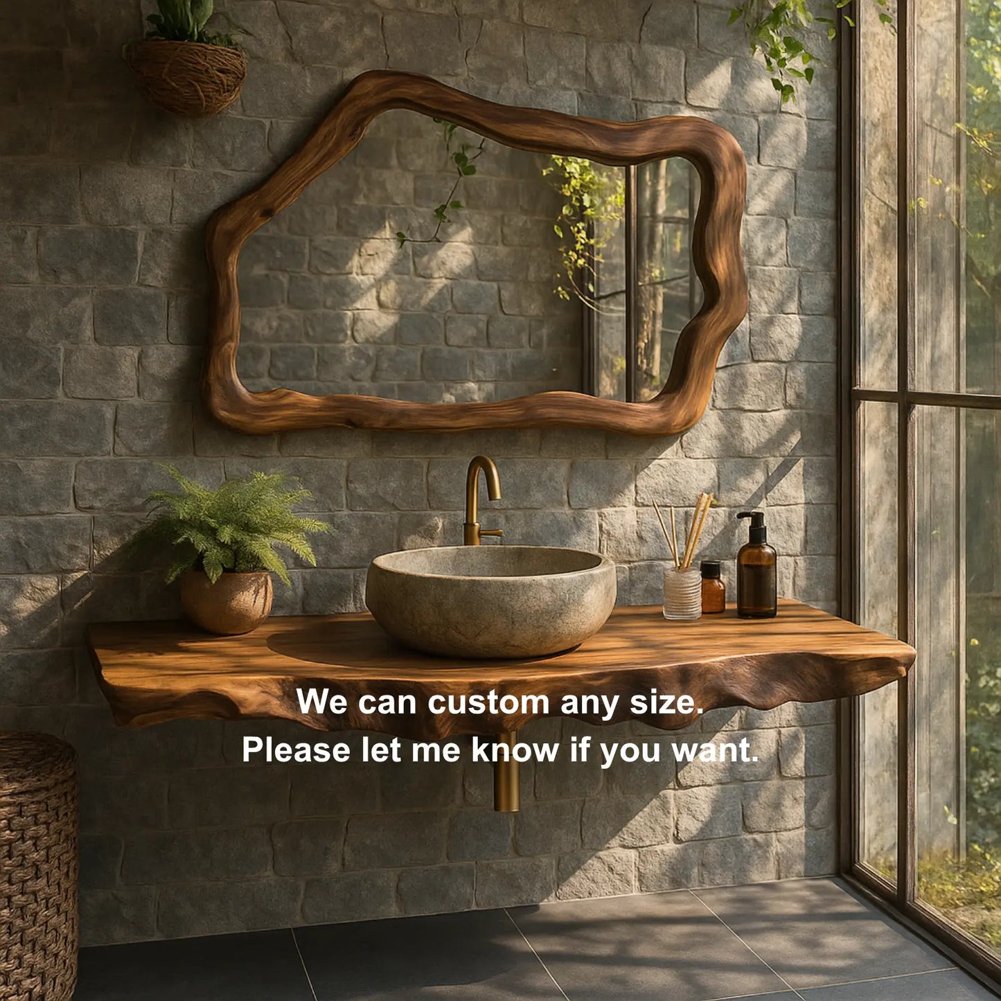 Handcrafted Solid Wood Floating Vanity with Natural Wave Edge for Organic Modern Bathrooms Lynnsnail
