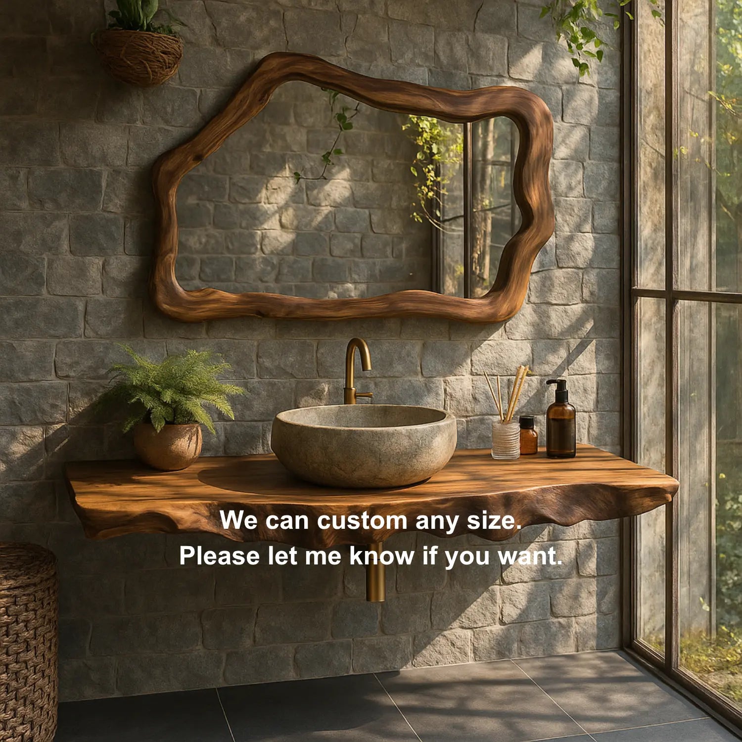 Handcrafted Solid Wood Floating Vanity with Natural Wave Edge for Organic Modern Bathrooms Lynnsnail