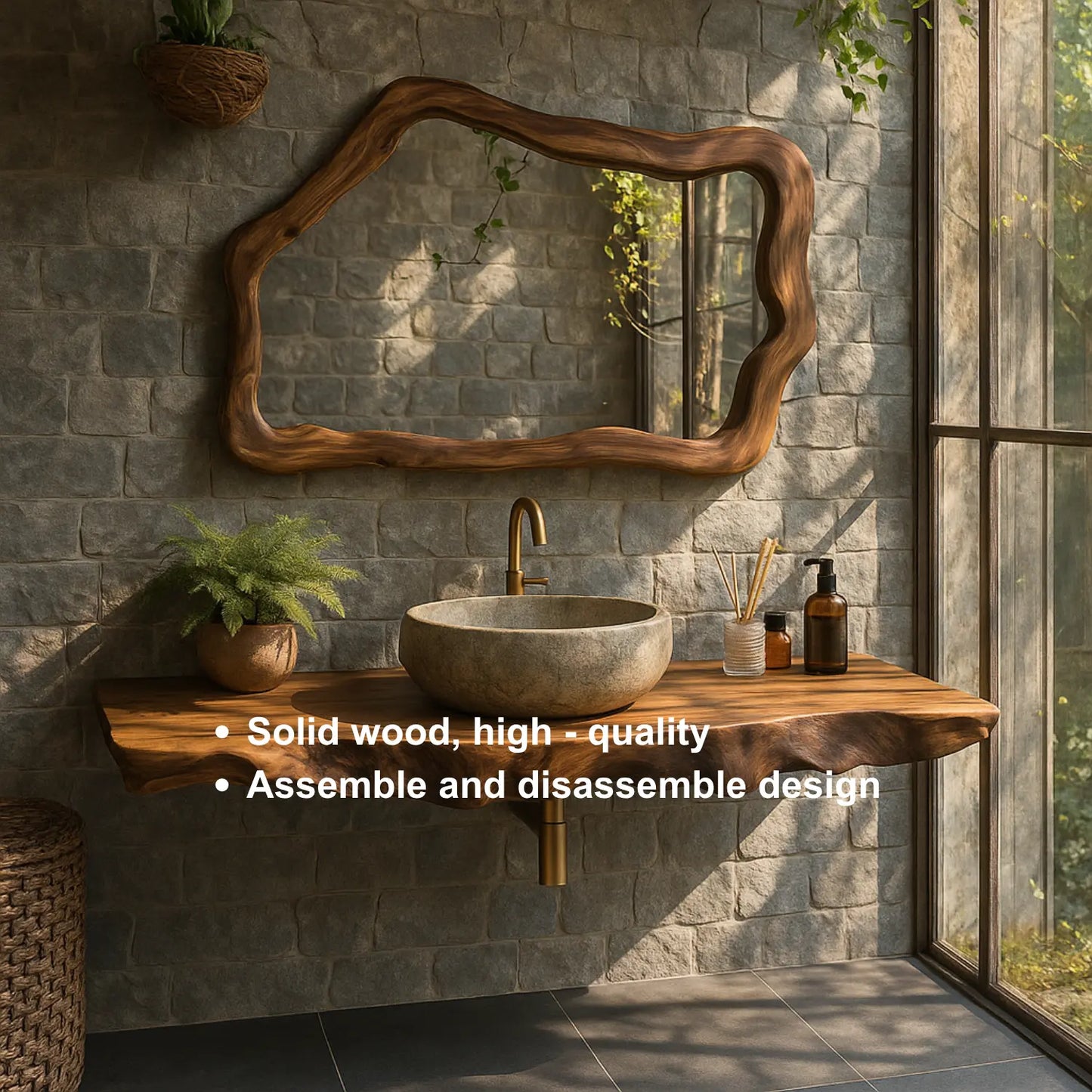 Handcrafted Solid Wood Floating Vanity with Natural Wave Edge for Organic Modern Bathrooms Lynnsnail