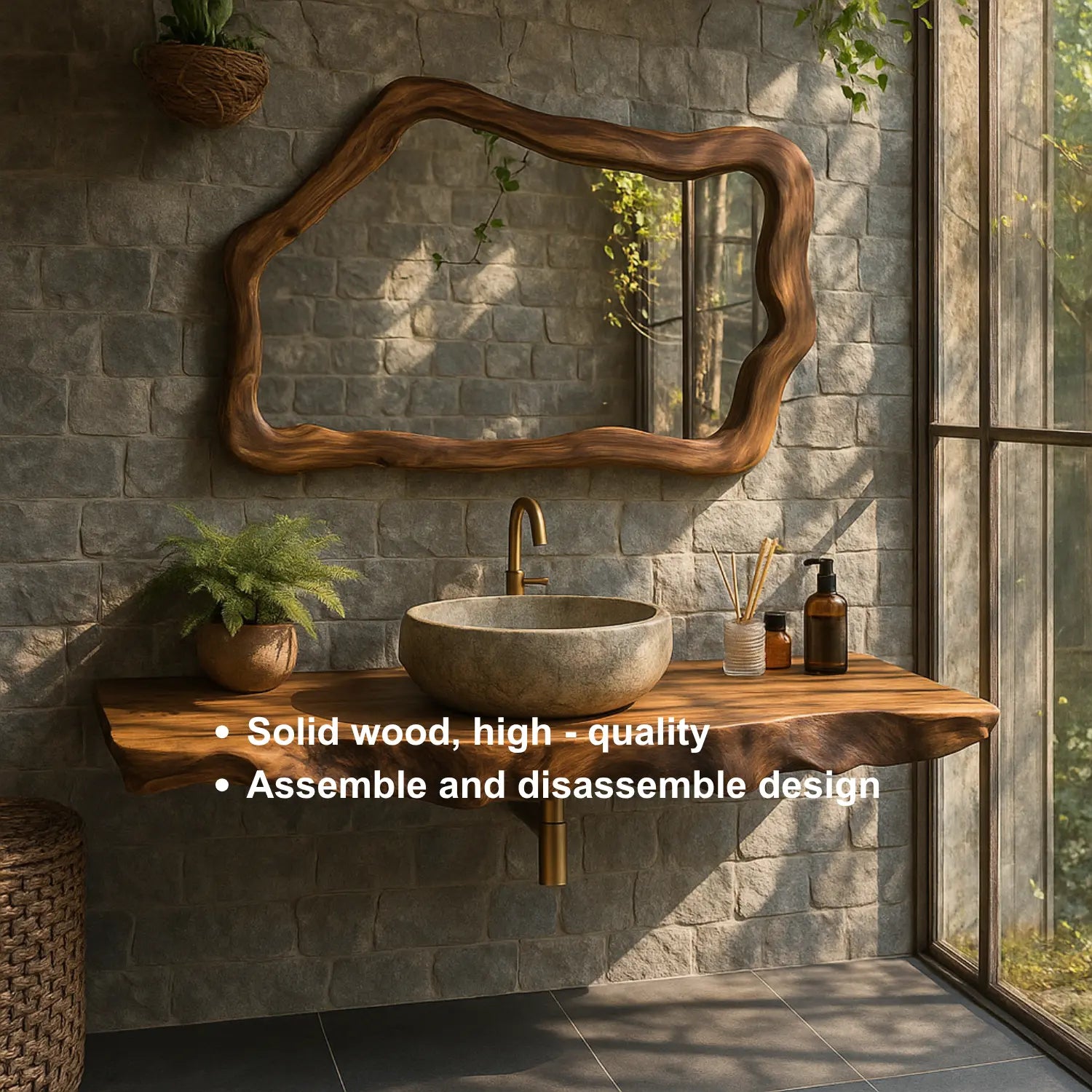 Handcrafted Solid Wood Floating Vanity with Natural Wave Edge for Organic Modern Bathrooms Lynnsnail