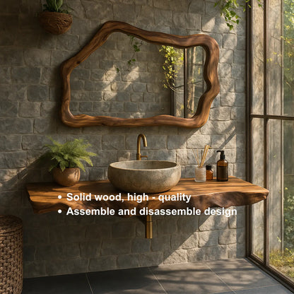 Handcrafted Solid Wood Floating Vanity with Natural Wave Edge for Organic Modern Bathrooms Lynnsnail