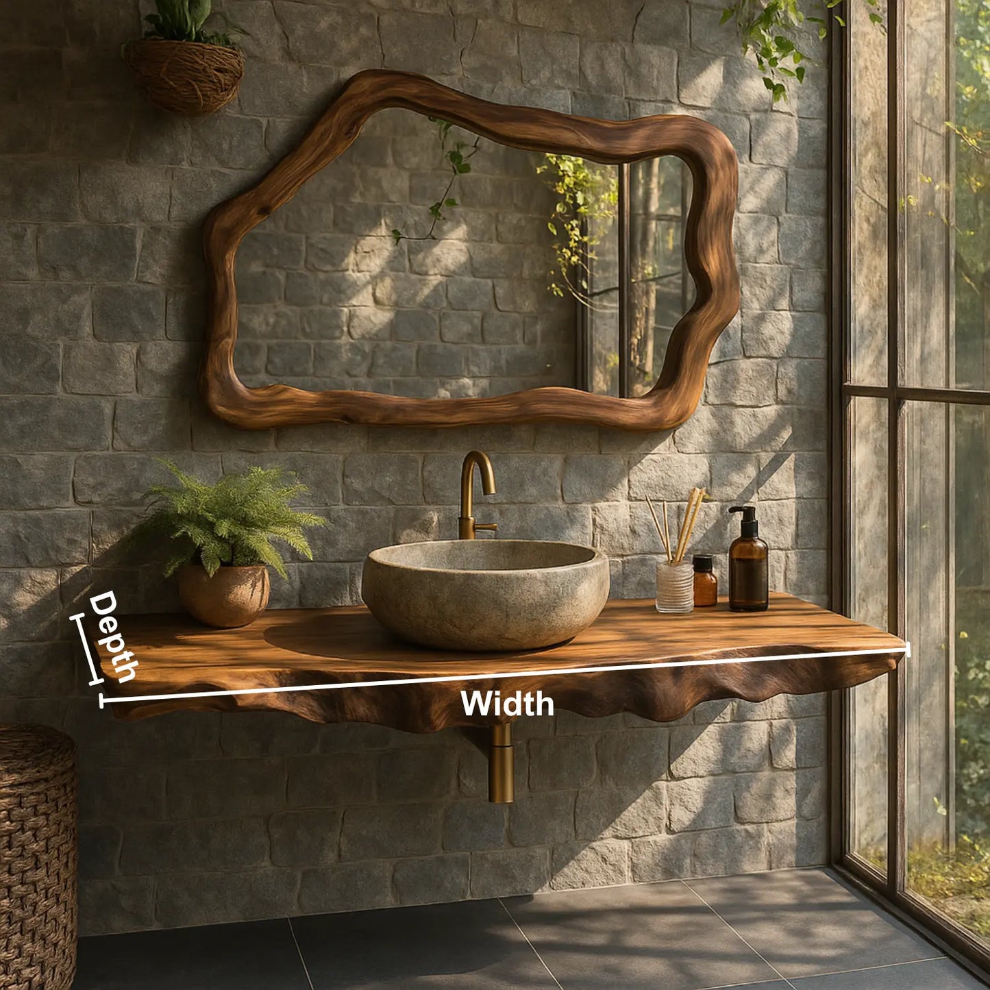 Handcrafted Solid Wood Floating Vanity with Natural Wave Edge for Organic Modern Bathrooms Lynnsnail