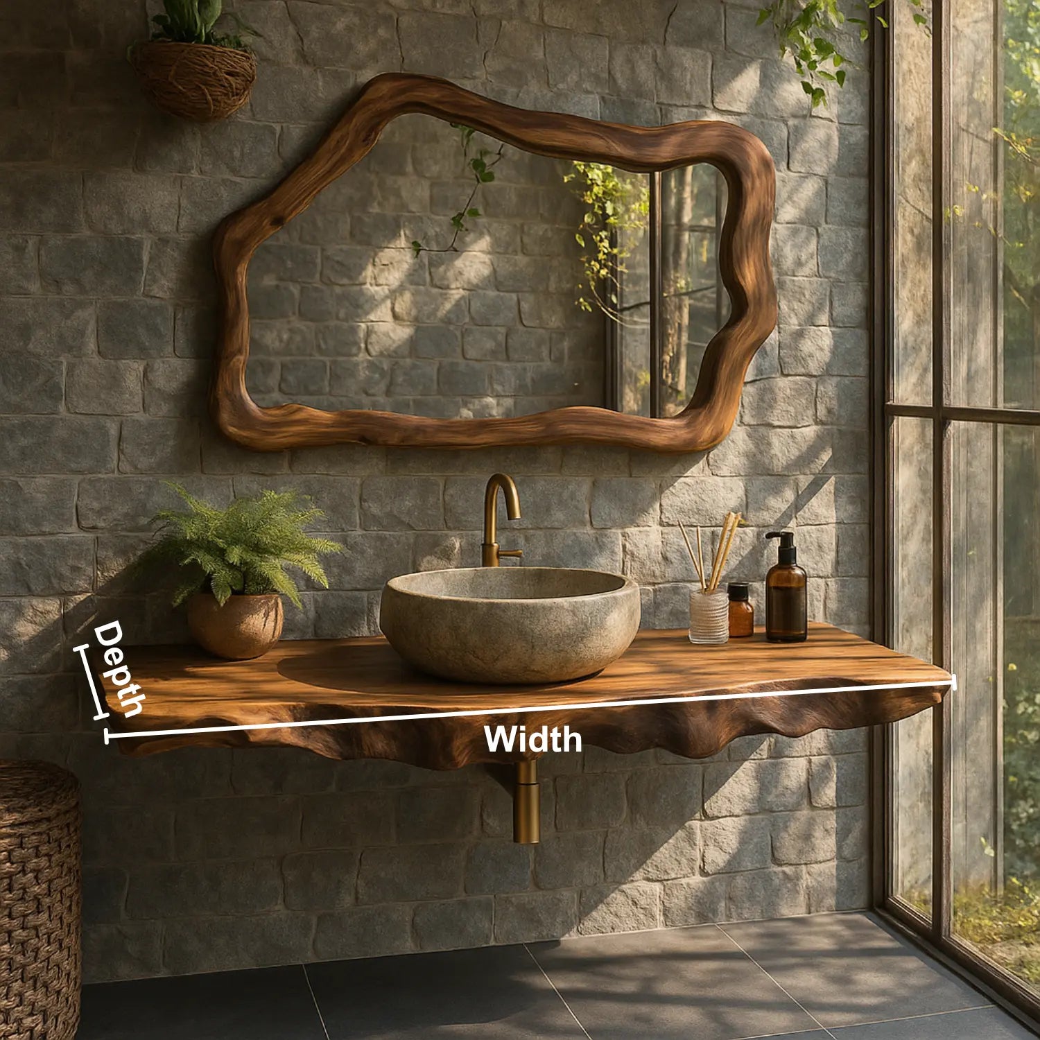 Handcrafted Solid Wood Floating Vanity with Natural Wave Edge for Organic Modern Bathrooms Lynnsnail
