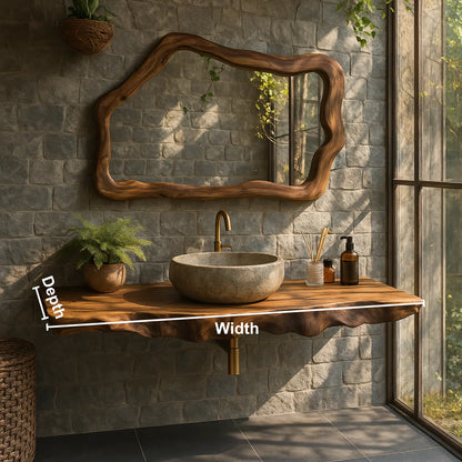 Handcrafted Solid Wood Floating Vanity with Natural Wave Edge for Organic Modern Bathrooms Lynnsnail