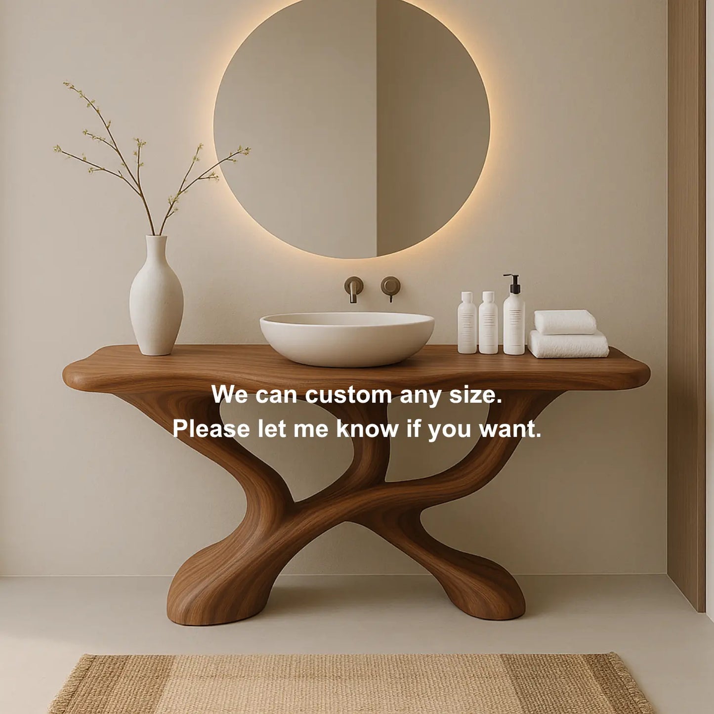 Handcrafted Solid Wood Sculptural Vanity with Fluid Modern Design and Artistic Form Lynnsnail