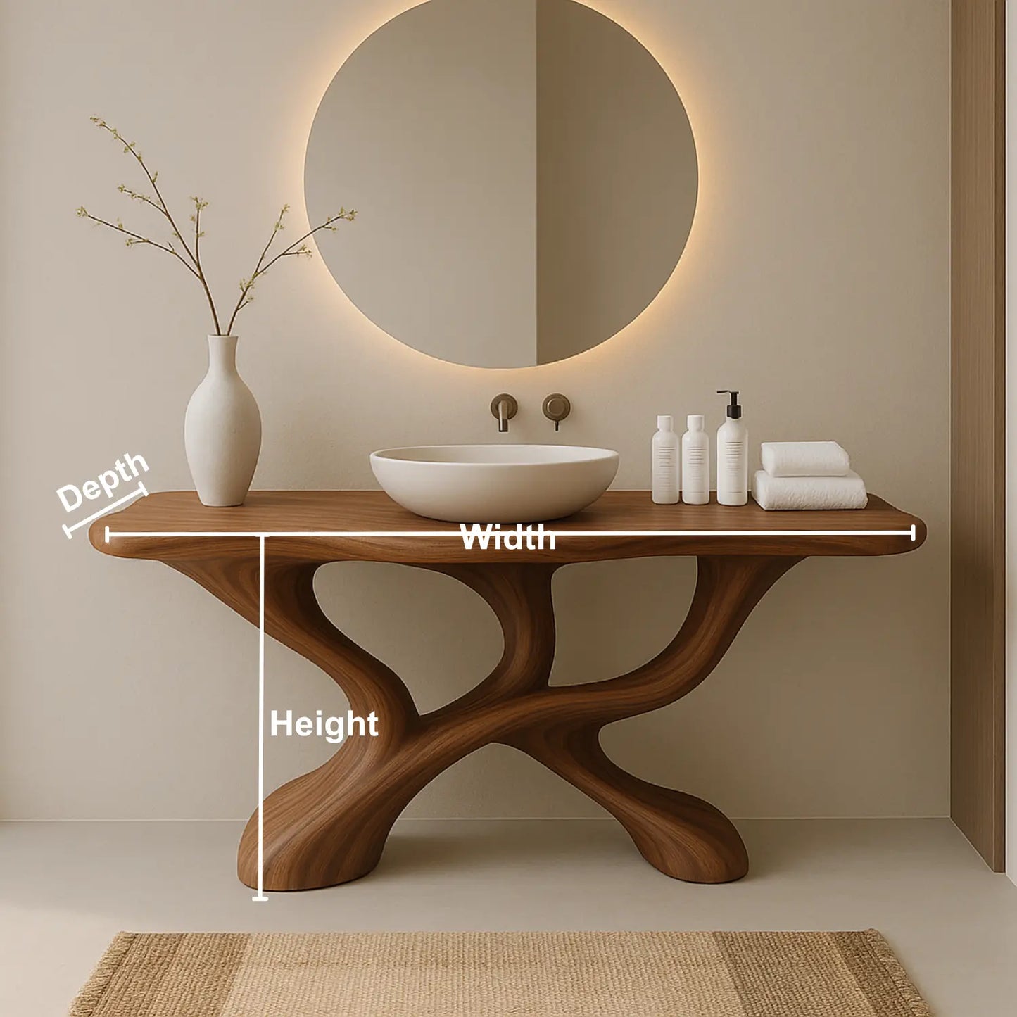 Handcrafted Solid Wood Sculptural Vanity with Fluid Modern Design and Artistic Form Lynnsnail