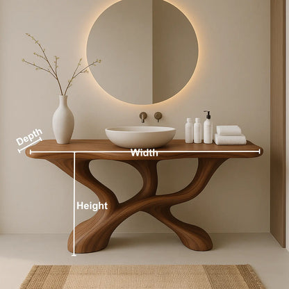 Handcrafted Solid Wood Sculptural Vanity with Fluid Modern Design and Artistic Form Lynnsnail