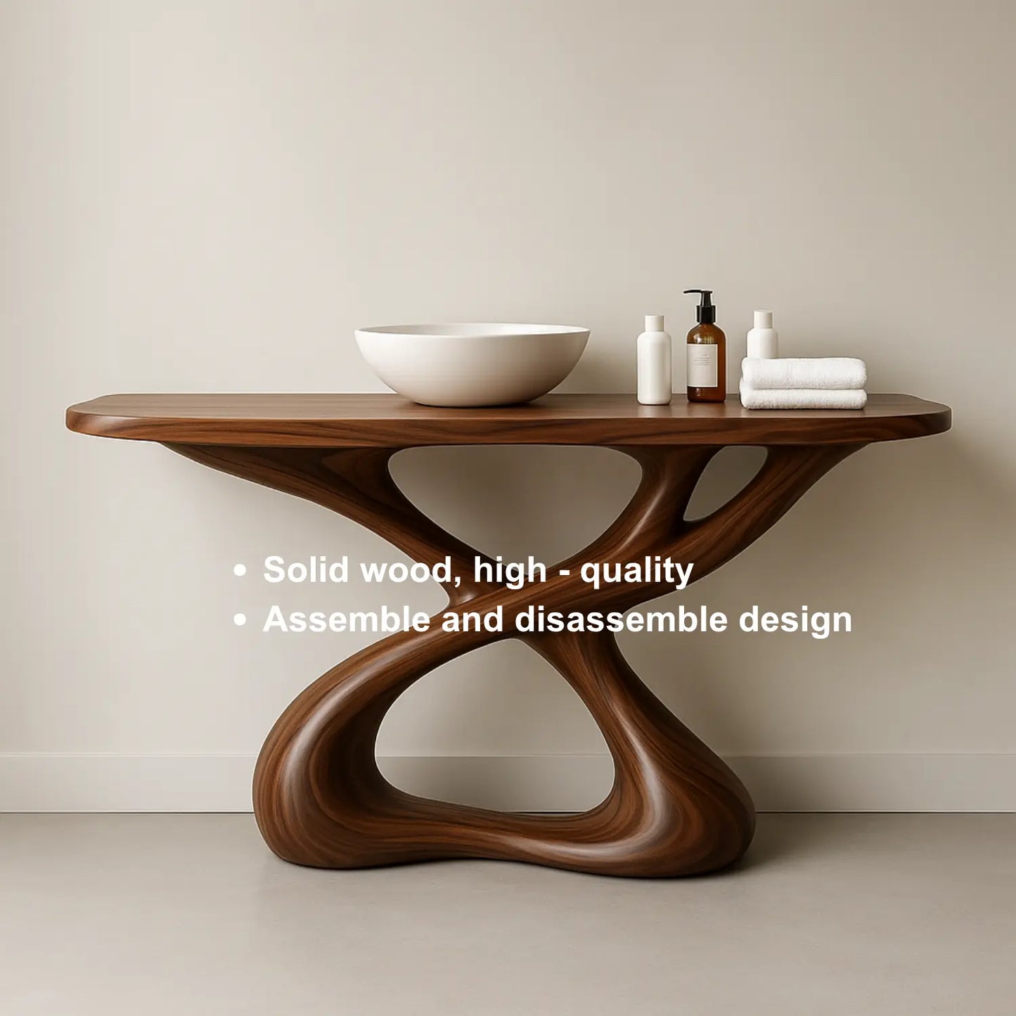 Handcrafted Solid Wood Sculptural Vanity with Organic Flowing Design for Modern Spaces Lynnsnail
