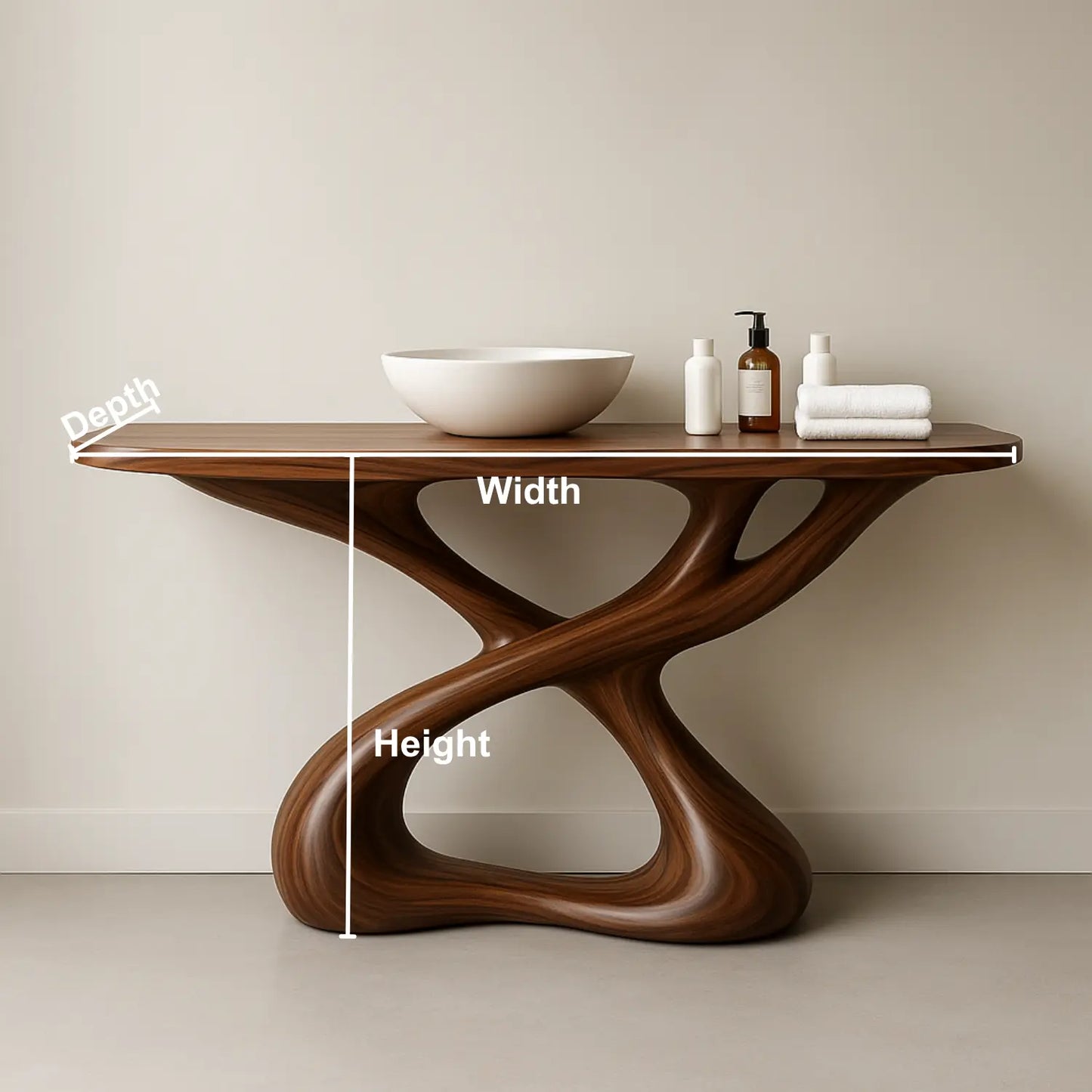 Handcrafted Solid Wood Sculptural Vanity with Organic Flowing Design for Modern Spaces Lynnsnail