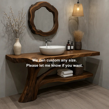 Handcrafted Solid Wood Vanity with Tree-Root Inspired Base and Organic Live Edge Design Lynnsnail