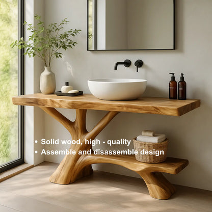 Handcrafted Solid Wood Vanity with Branch-Inspired Base and Organic Sculptural Design Lynnsnail