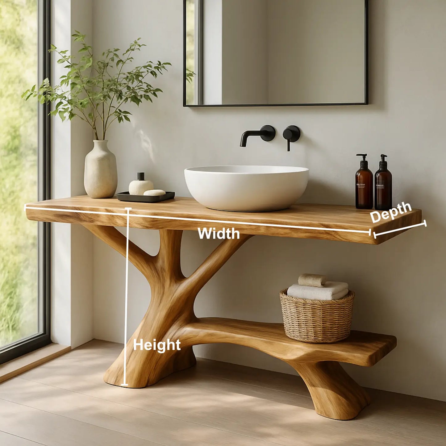 Handcrafted Solid Wood Vanity with Branch-Inspired Base and Organic Sculptural Design Lynnsnail