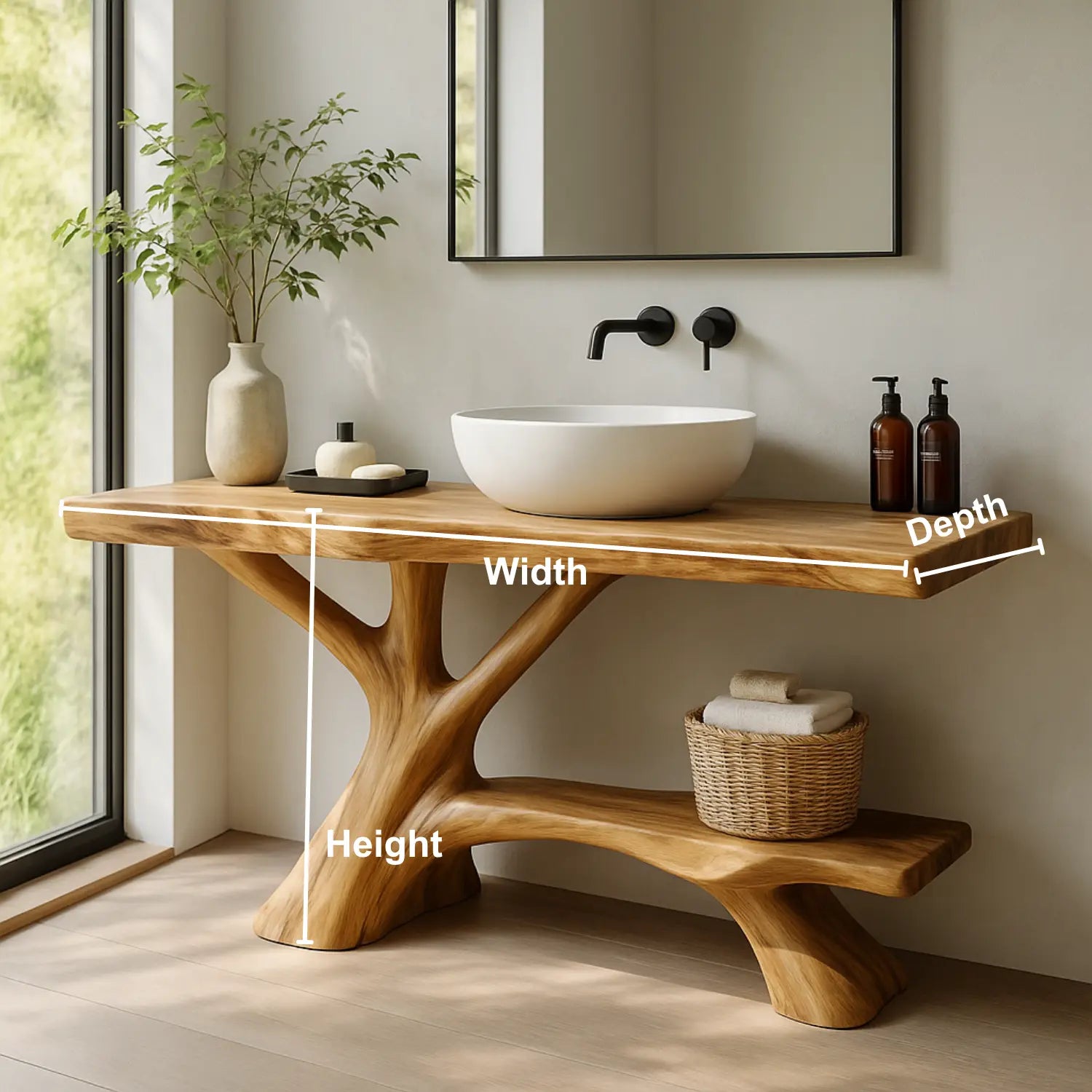 Handcrafted Solid Wood Vanity with Branch-Inspired Base and Organic Sculptural Design Lynnsnail