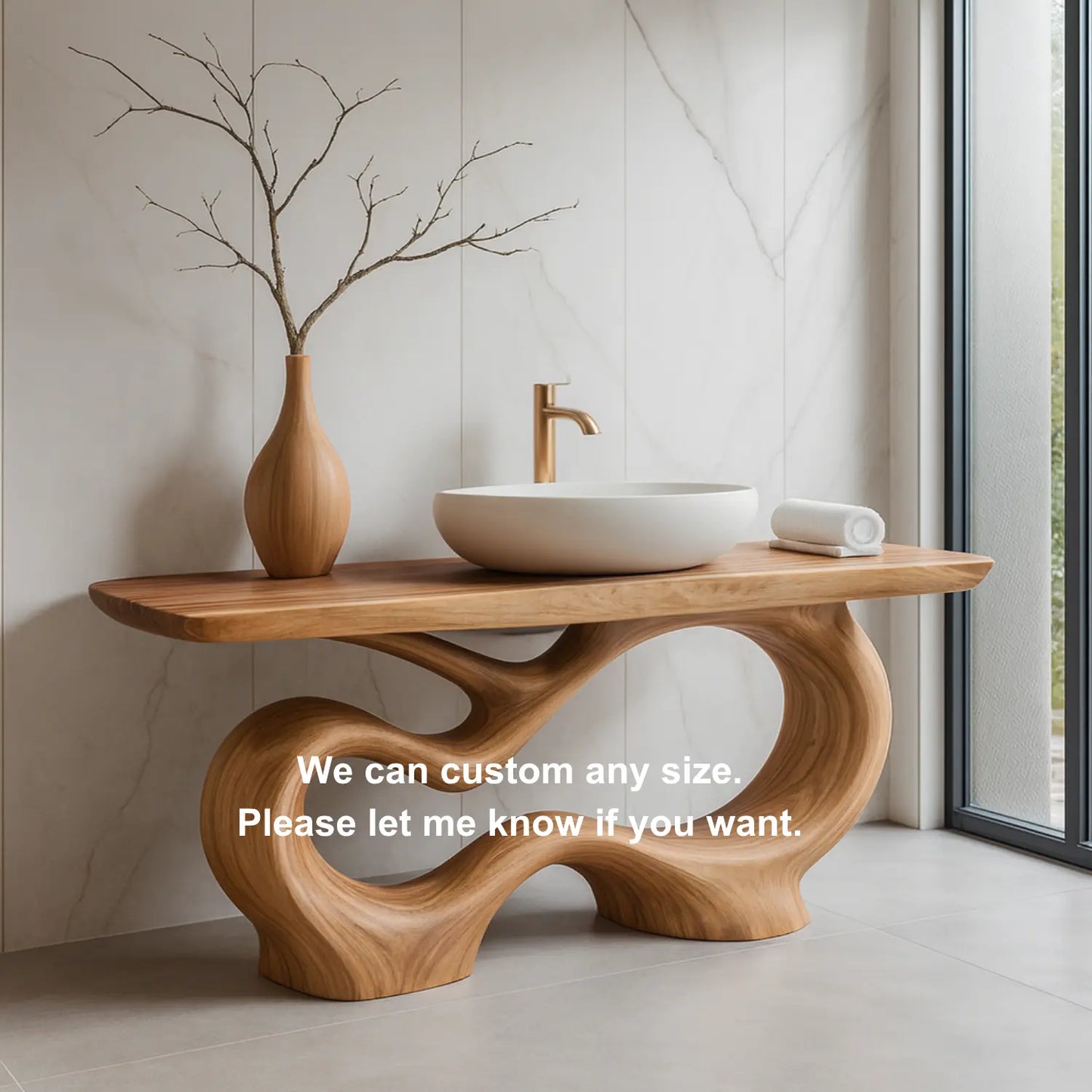 Handcrafted Solid Wood Sculptural Vanity with Organic Curved Base for Modern Interiors Lynnsnail