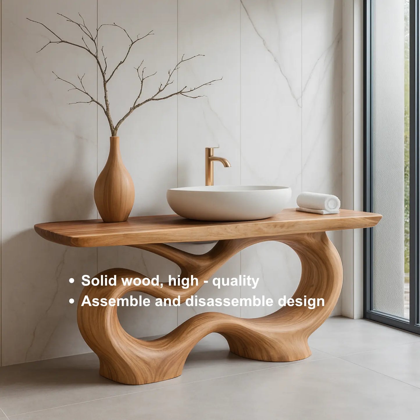 Handcrafted Solid Wood Sculptural Vanity with Organic Curved Base for Modern Interiors Lynnsnail
