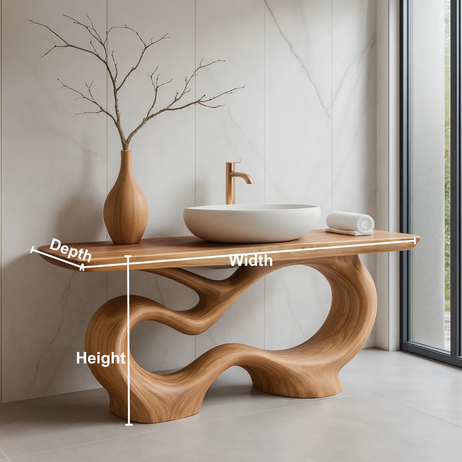Handcrafted Solid Wood Sculptural Vanity with Organic Curved Base for Modern Interiors Lynnsnail