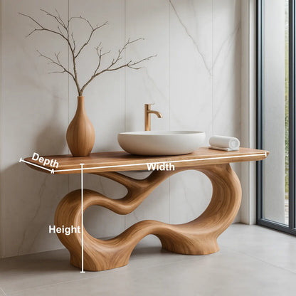 Handcrafted Solid Wood Sculptural Vanity with Organic Curved Base for Modern Interiors Lynnsnail