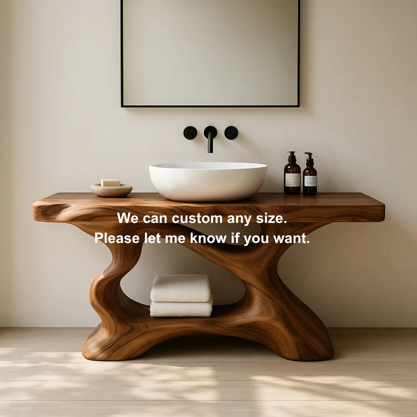 Handcrafted Solid Wood Vanity with Sculptural Organic Flow and Modern Natural Design Lynnsnail