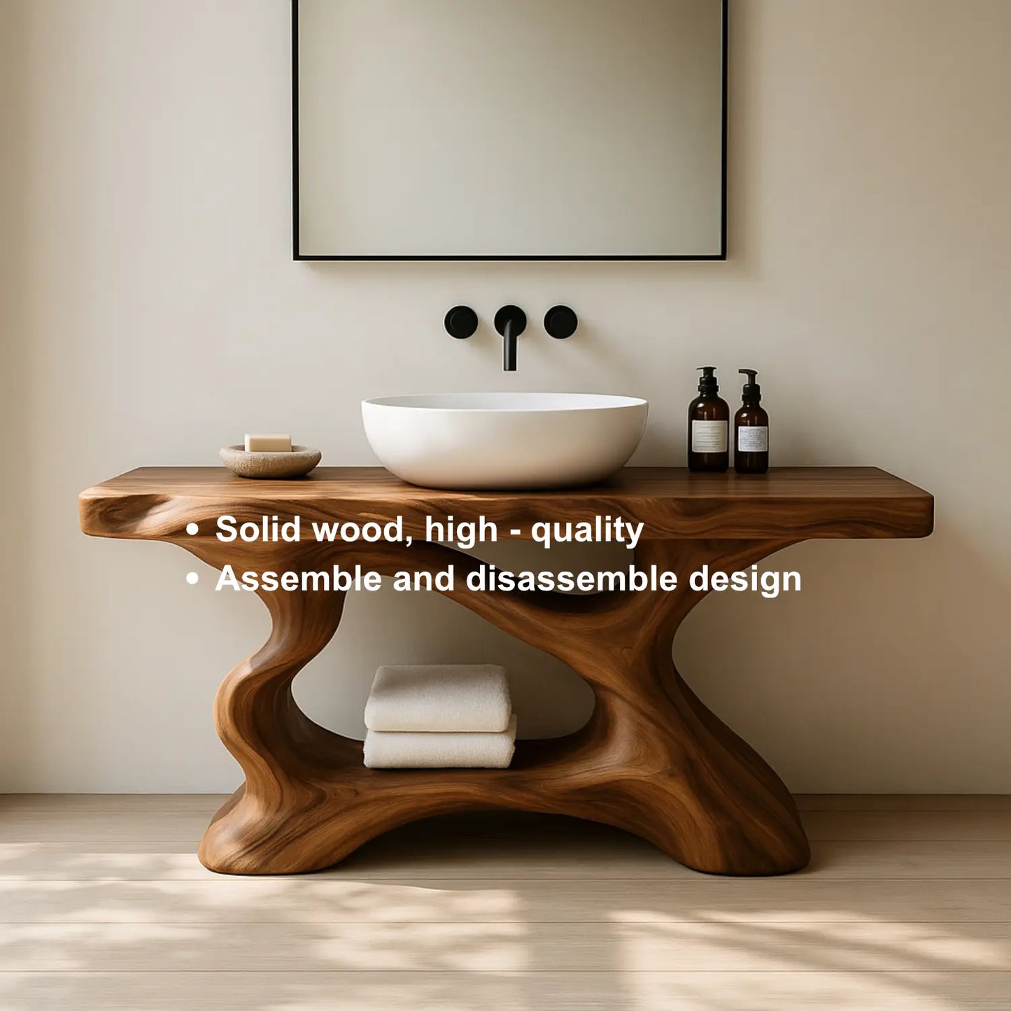 Handcrafted Solid Wood Vanity with Sculptural Organic Flow and Modern Natural Design Lynnsnail