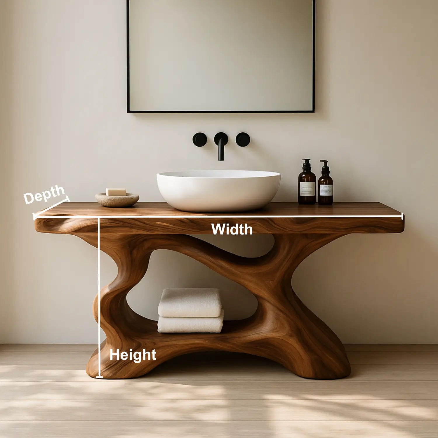 Handcrafted Solid Wood Vanity with Sculptural Organic Flow and Modern Natural Design Lynnsnail