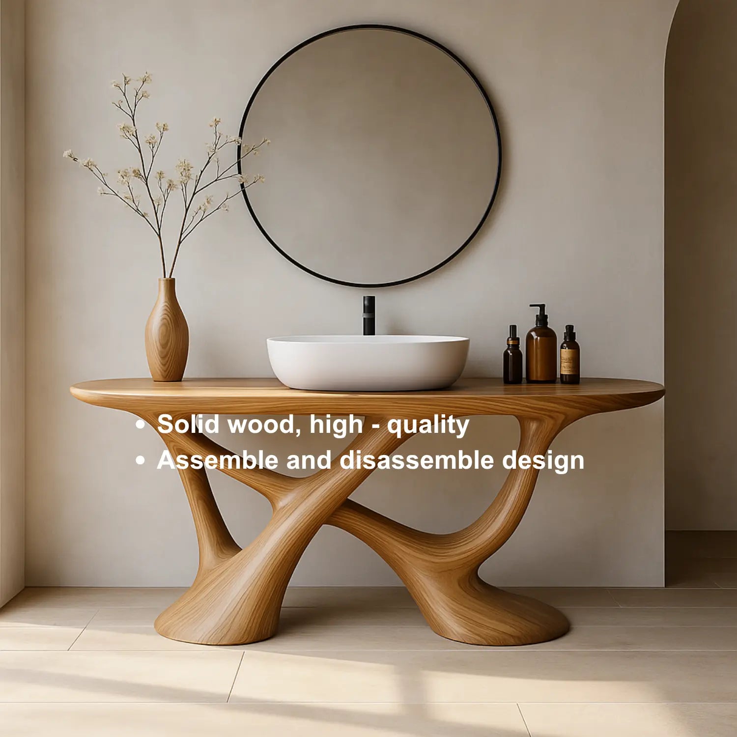 Handcrafted Solid Wood Vanity with Fluid Organic Shape and Modern Sculptural Design Lynnsnail