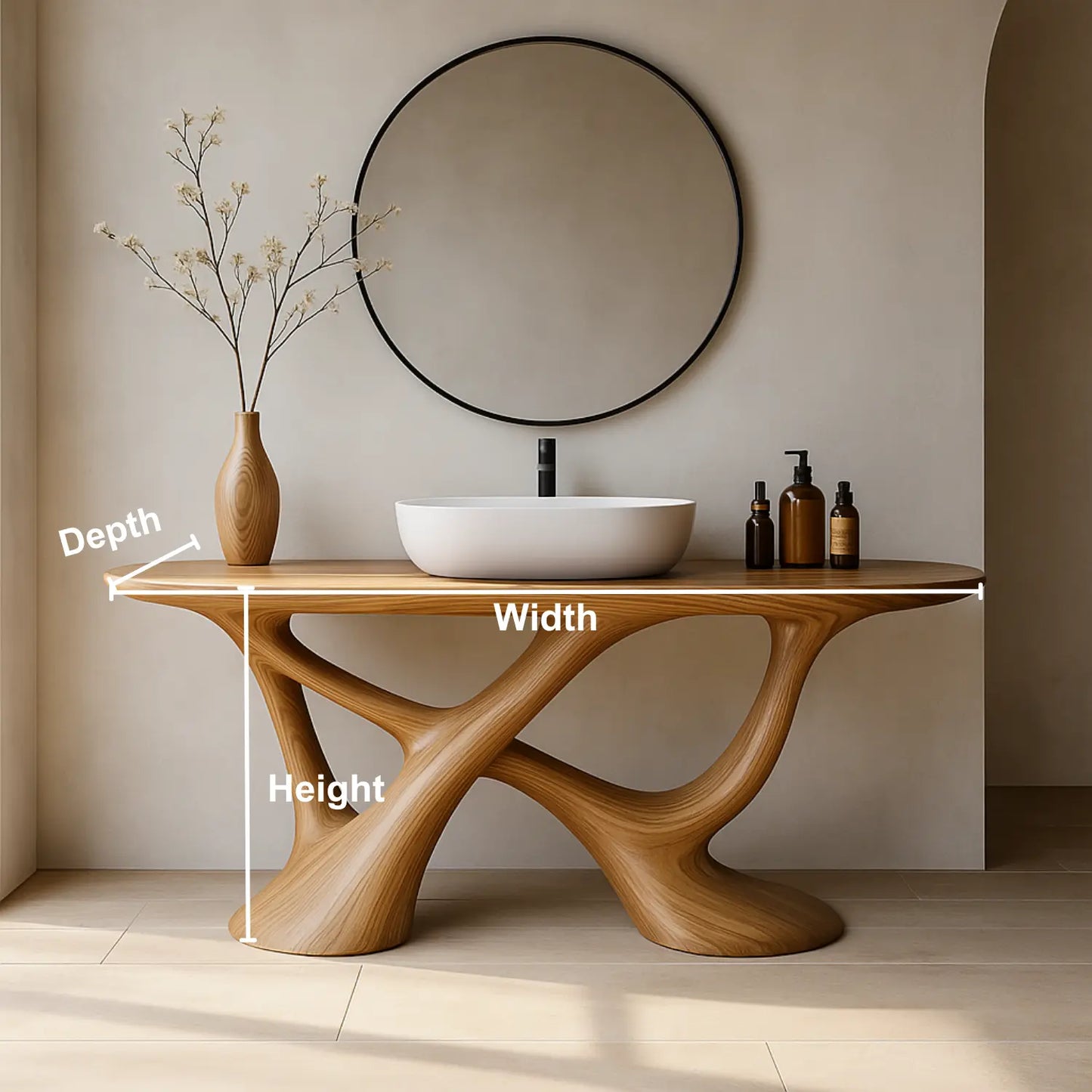 Handcrafted Solid Wood Vanity with Fluid Organic Shape and Modern Sculptural Design Lynnsnail