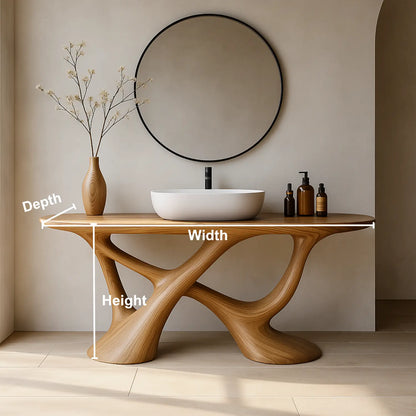 Handcrafted Solid Wood Vanity with Fluid Organic Shape and Modern Sculptural Design Lynnsnail
