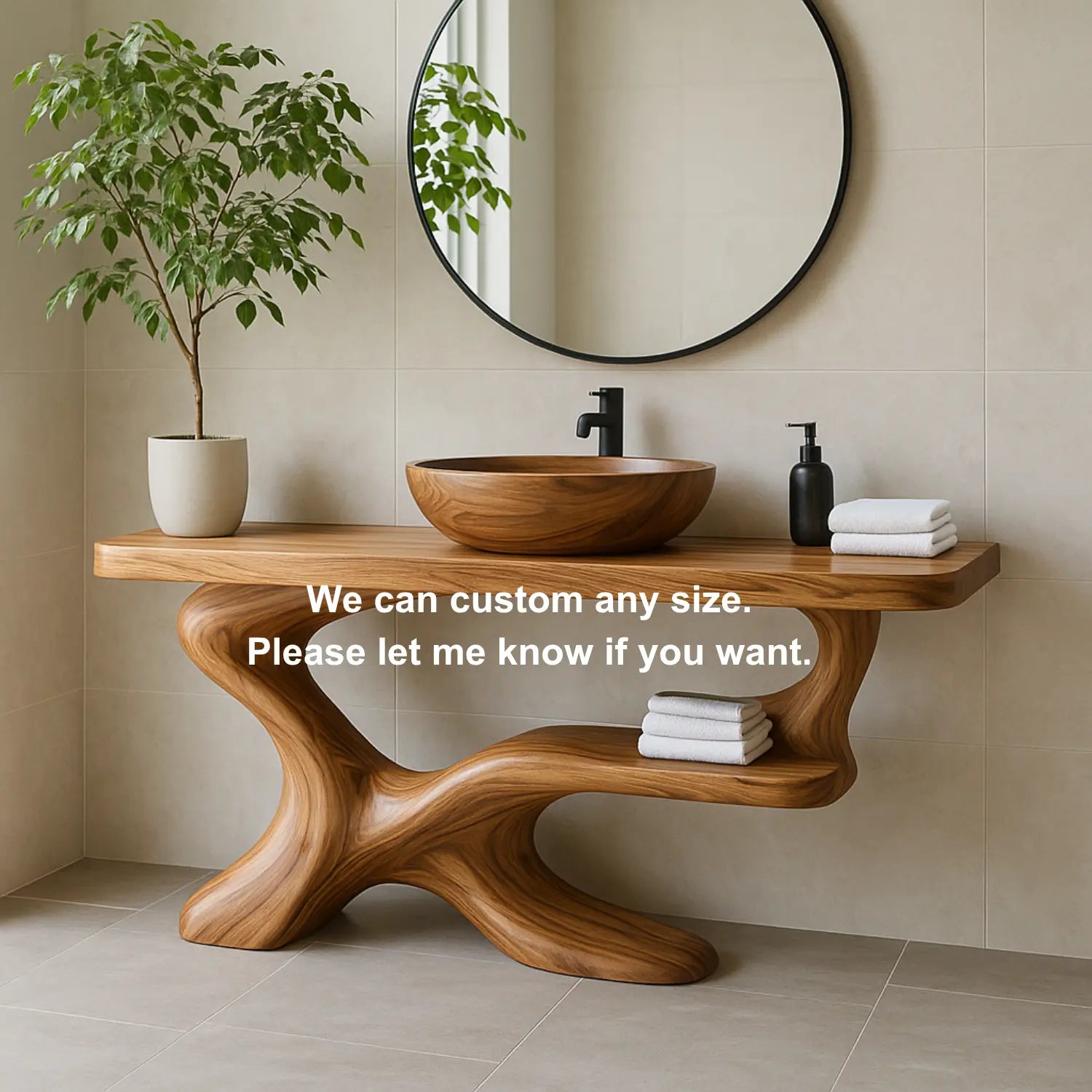 Handcrafted Solid Wood Vanity with Sculptural Flow Design and Contemporary Natural Form Lynnsnail