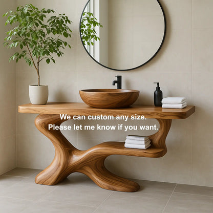 Handcrafted Solid Wood Vanity with Sculptural Flow Design and Contemporary Natural Form Lynnsnail