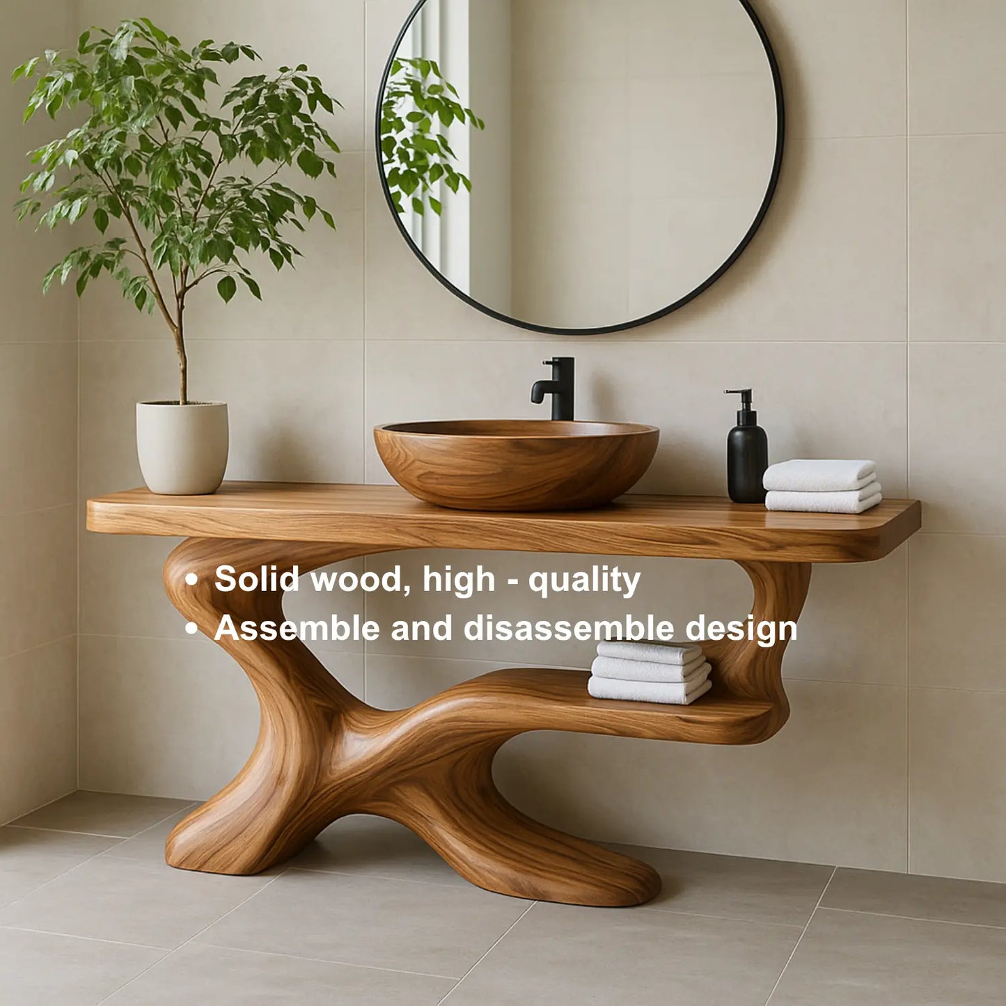 Handcrafted Solid Wood Vanity with Sculptural Flow Design and Contemporary Natural Form Lynnsnail