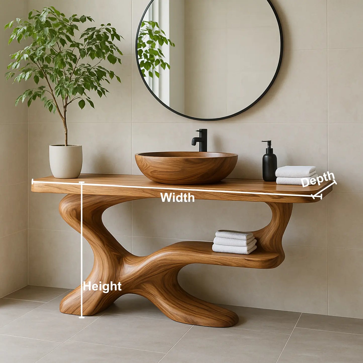Handcrafted Solid Wood Vanity with Sculptural Flow Design and Contemporary Natural Form Lynnsnail