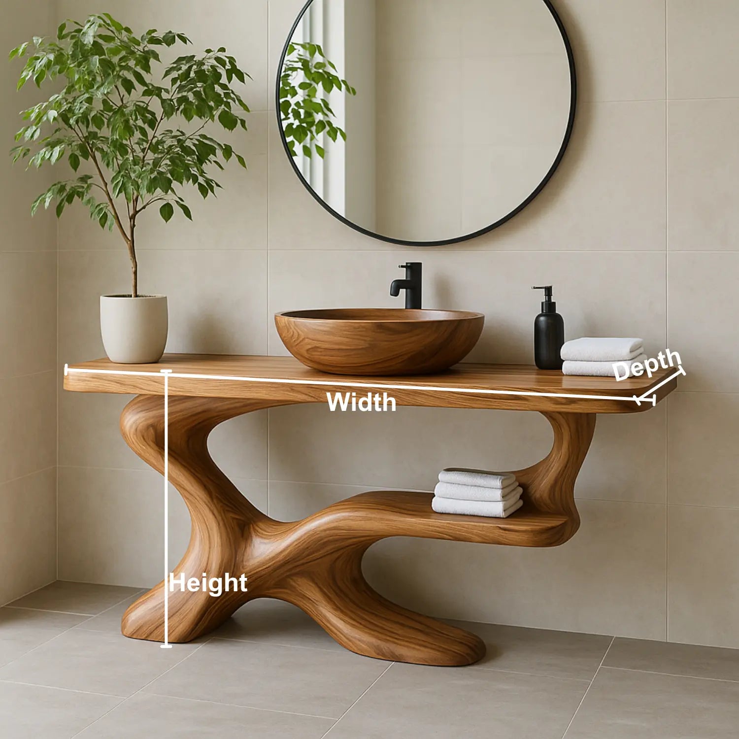 Handcrafted Solid Wood Vanity with Sculptural Flow Design and Contemporary Natural Form Lynnsnail